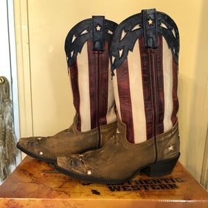 Laredo Patriotic Red Blue Tan Beige Western Cowboy Boots Size 8.5 M